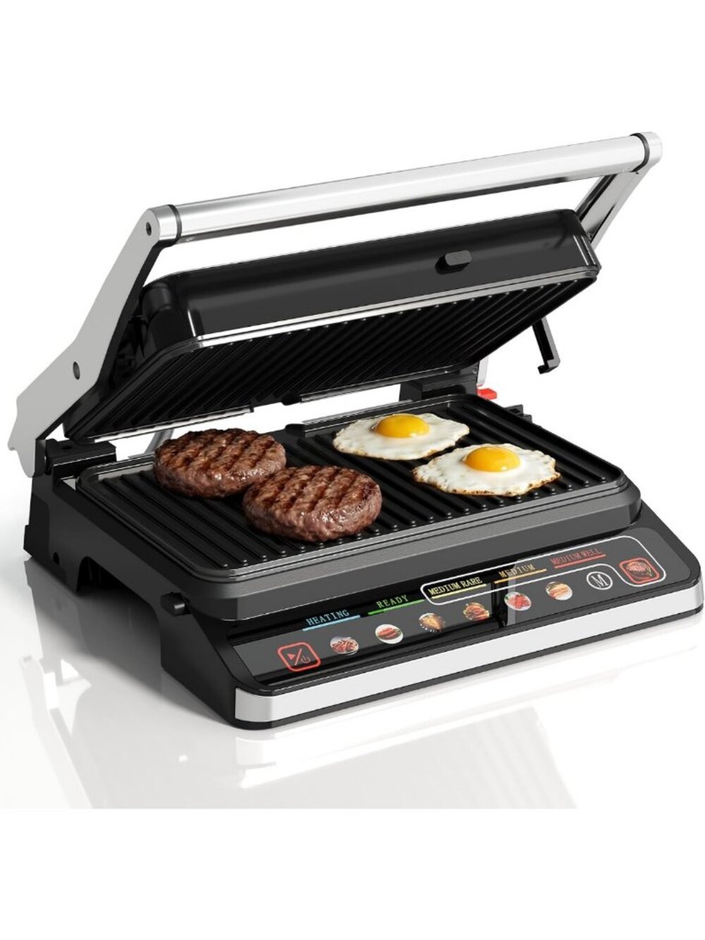Versatile 3-in-1 Indoor Grill & Griddle, 1600W Electric Panini Press, Easy Clean